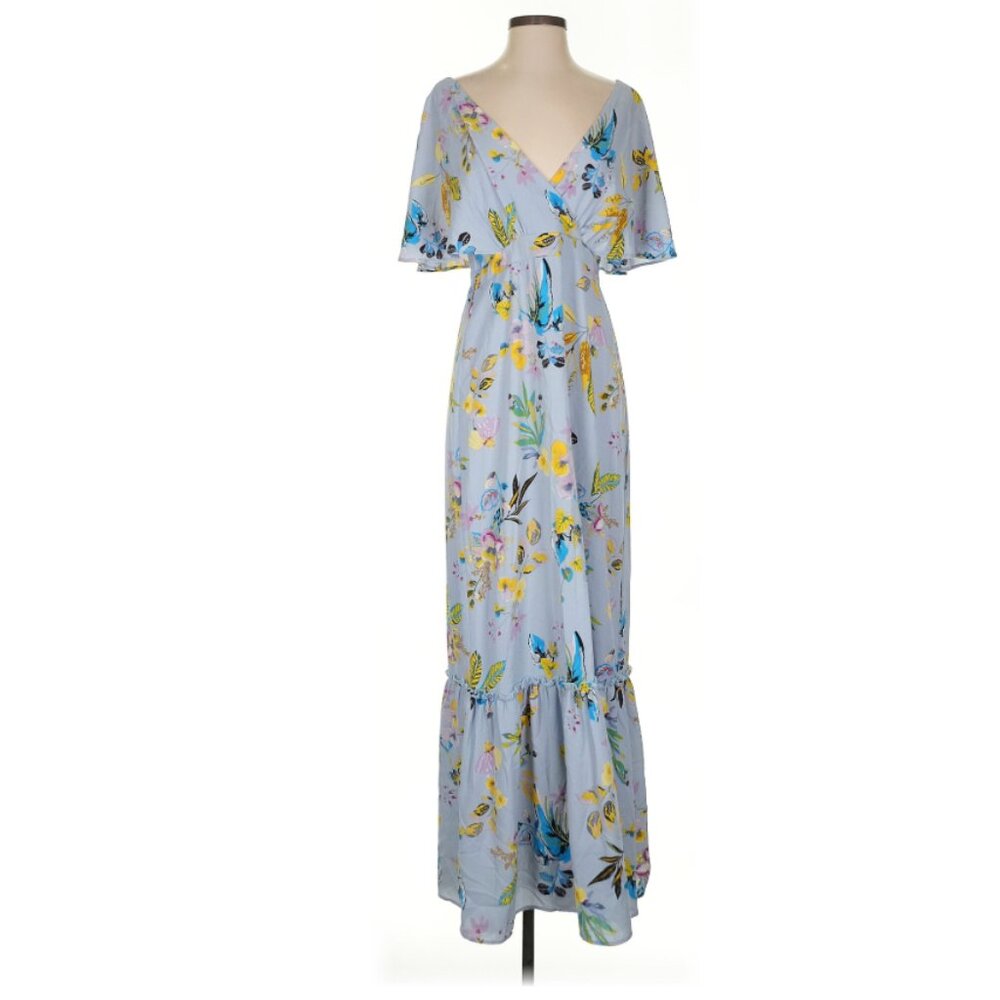 Slate & Willow Women's Floral Printed V-Neck Dolman Sleeve Tiered Ruffle Maxi-XS - Picture 2 of 12